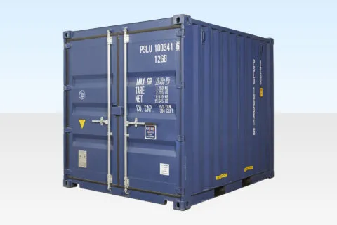 Conteneur maritime de 10 pieds x 8 pieds (un seul voyage) bleu (RAL 5013).