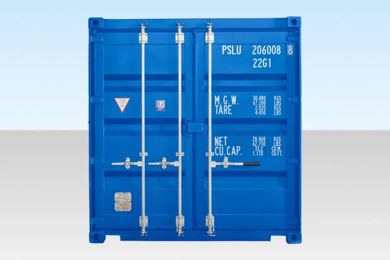 Conteneur de stockage autonome de 20 pieds avec sol en bambou – Bleu (RAL 5010). - Image 2