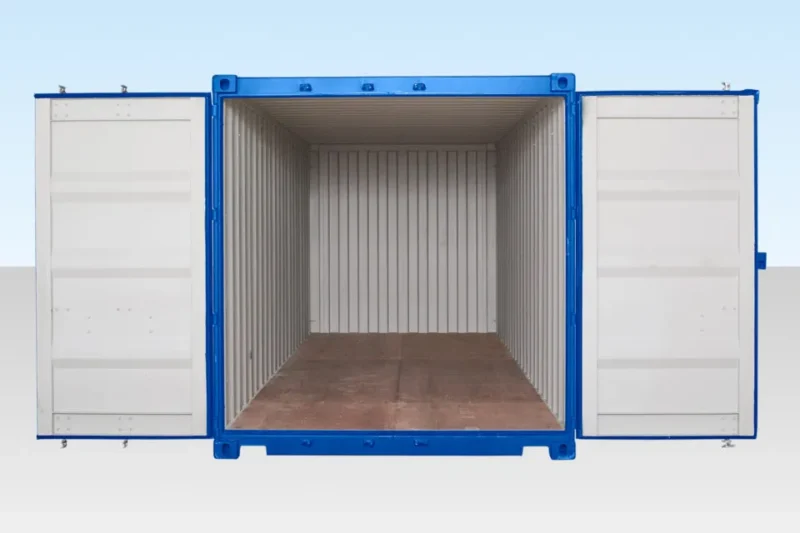 Conteneur de stockage autonome de 20 pieds avec sol en bambou – Bleu (RAL 5010). - Image 3