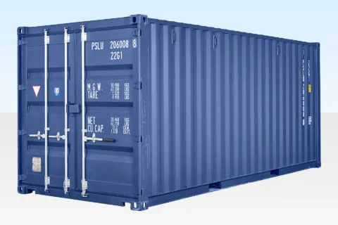Conteneur maritime de 20 pieds (un seul voyage) bleu (RAL 5013).